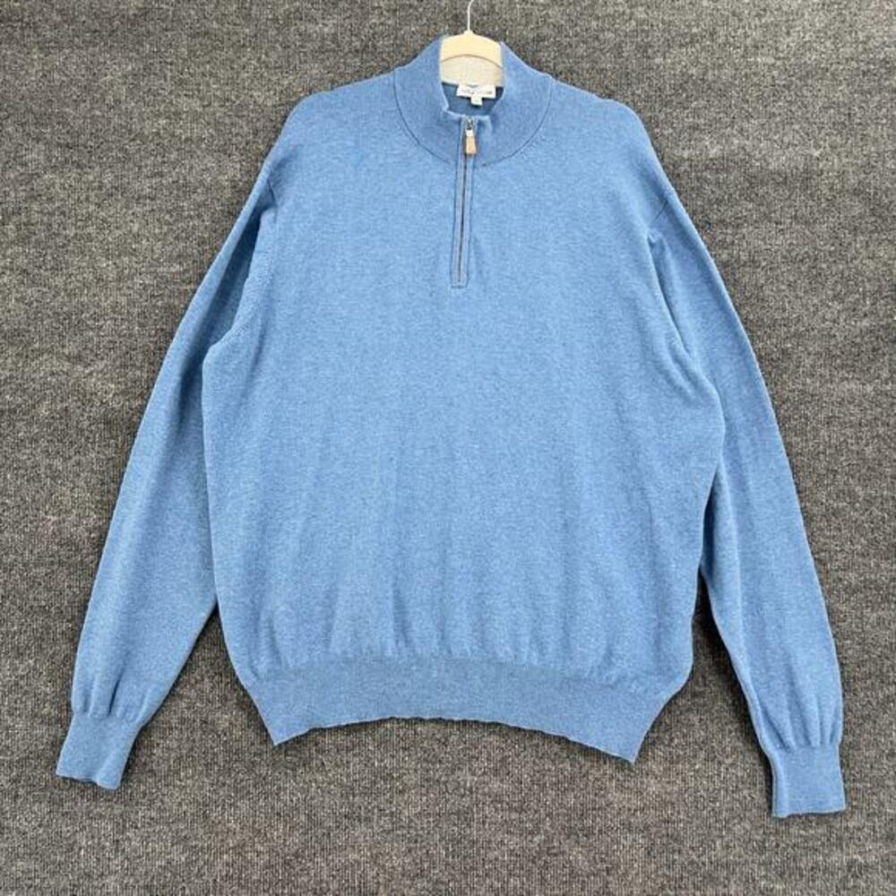 Peter Millar 1/4 Zip Sweater Mens XL Blue Cashmere Silk Pima Cotton Golf Preppy